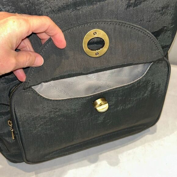 Baggallini Brussels Laptop Backpack Bag Purse Gray Gold Hardware